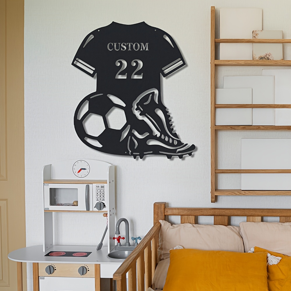 TEMU Custom Metal Soccer Jersey Wall Art With Name & Number - Perfect Gift For Young Football Fans, Ideal For Bedroom Or Game Room Decor, Statue Wall