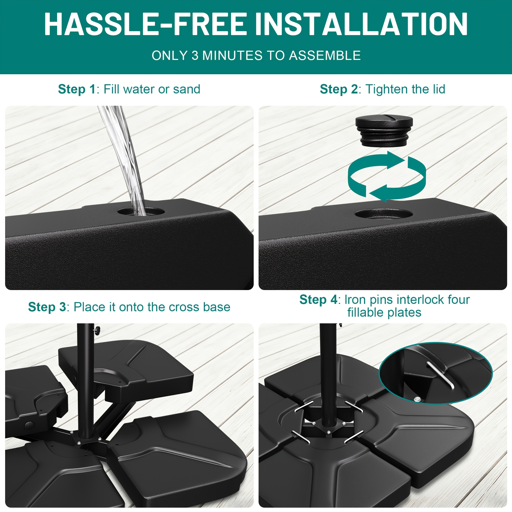 [Sturdy Umbrella Stand] Sturdy 4-Part Cantilever Umbrella Stand - 290Lbs Square Base That Can Be Filled with Sand Or Water, Ideal for Offset Patio Umbrellas, Suitable for Gardens, Pools, Decks, And Backyards