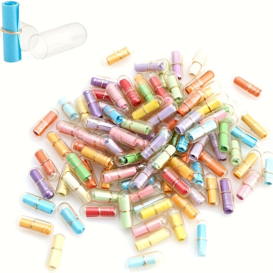 

50 Pcs Mini Message Capsule Bottles With Paper For Valentines, Thanksgiving, Christmas, Birthday, Graduation - Cute Clear Pill Shaped Plastic Wishing Bottles For Anyone Greeting Cards