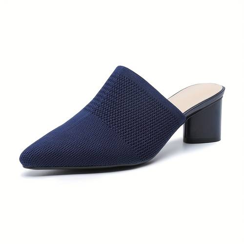 womens solid color pointed toe heel block heel slip on fabric upper daily casual shoes breathable for women