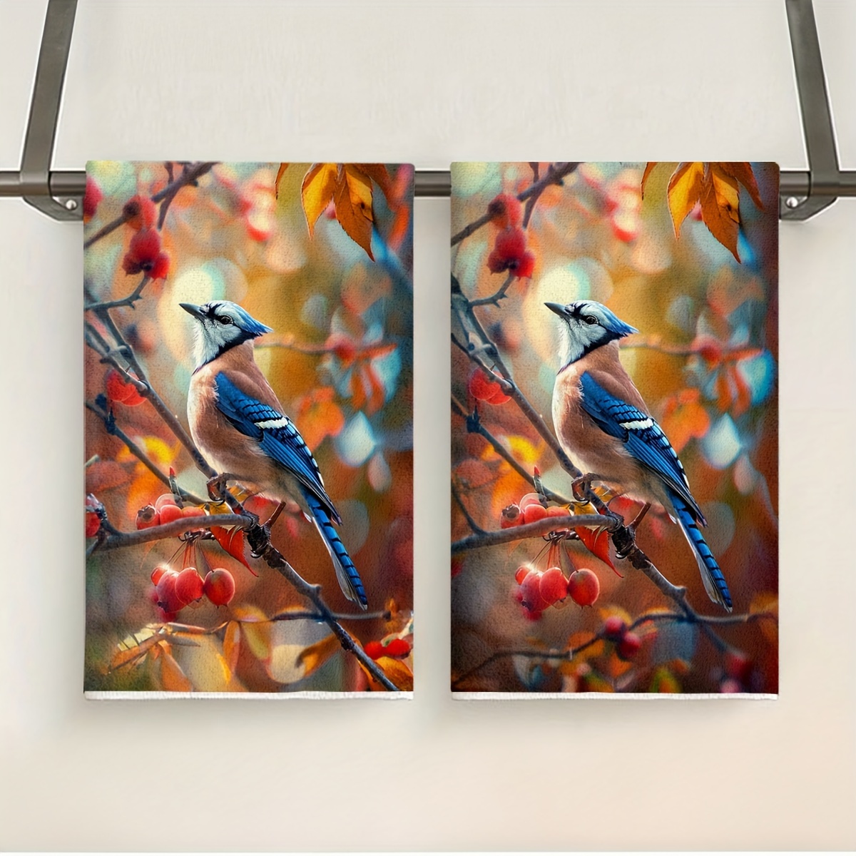 

2-piece Bird & Branch Microfiber Hand Towels - Ultra Absorbent, Decorative Kitchen Dish Cloths For Cooking, Baking, Housewarming Gifts - Machine Washable