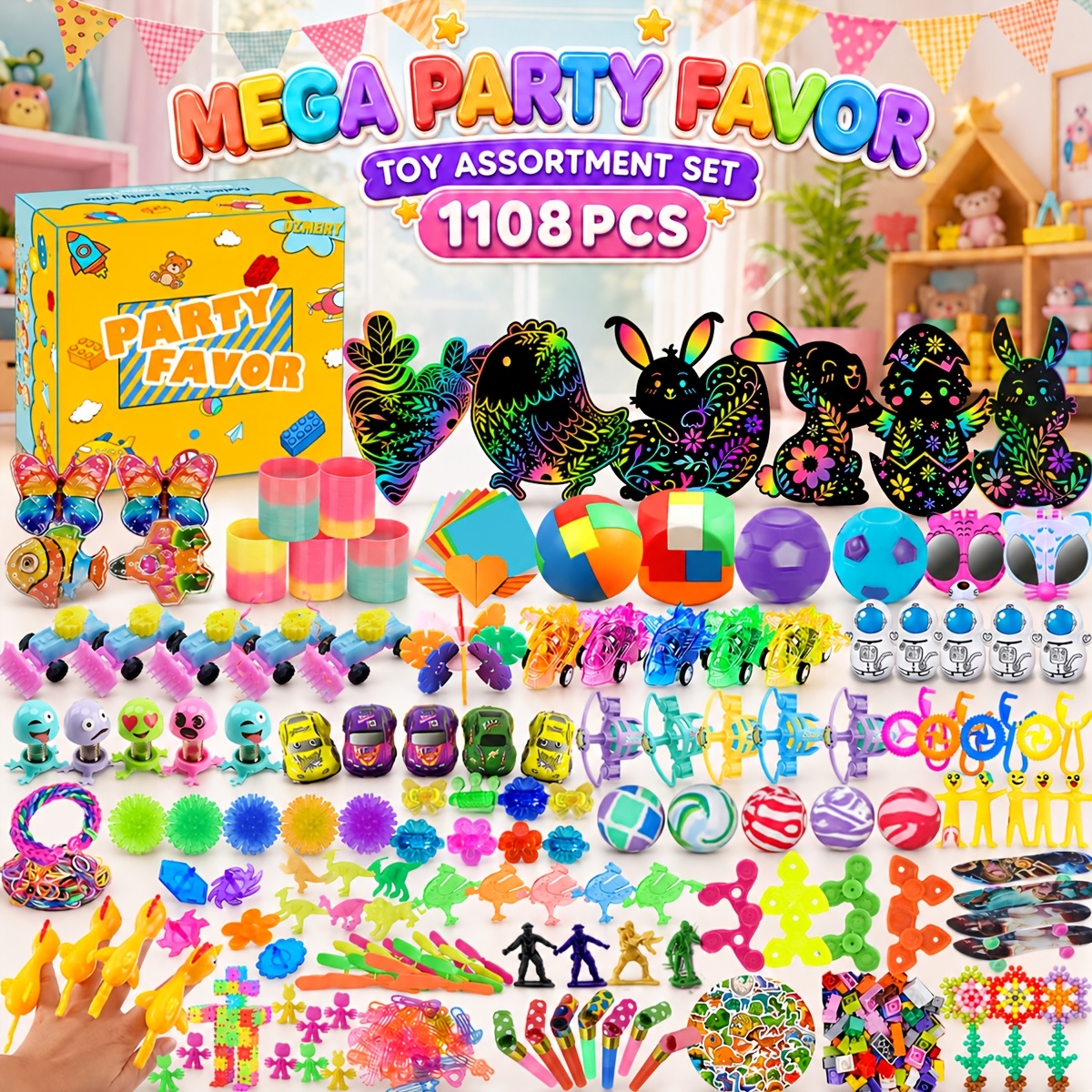 TEMU 1108 Sacs de cadeaux de fête, trinkets de Noël, cadeaux de fête, prix de carnaval, récompenses de classe, cadeaux d'anniversaire - Remplisseurs