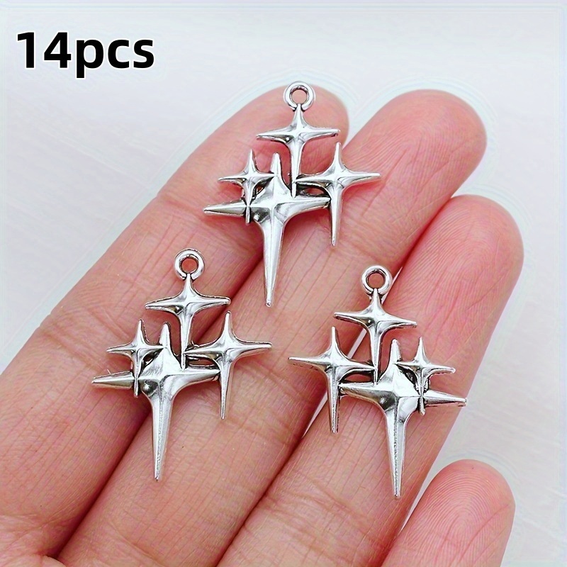 Image of 14pcs Fashionable And Alloy Star Pendant Charms For Jewelry Making, Diy Necklaces, Bracelets, Earrings, And Handicrafts, Gift For Eld, Ramadan Gift