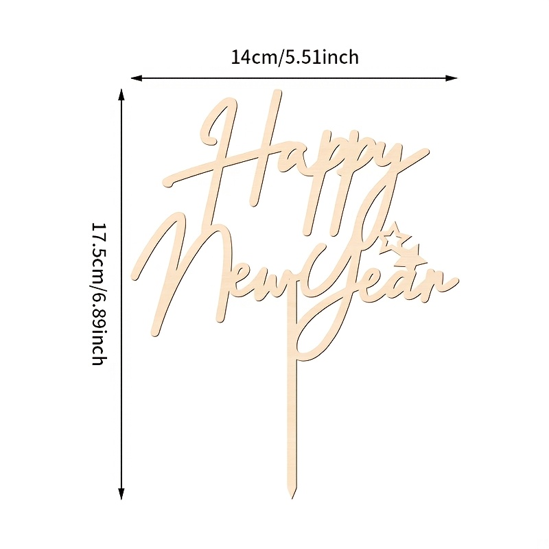Image of 1pc Happy New Year Cake Decoration, Wooden New Year Cake Decorating Supplies, New Year's Eve Cake Topper, Topper, For New Year Party Decorations