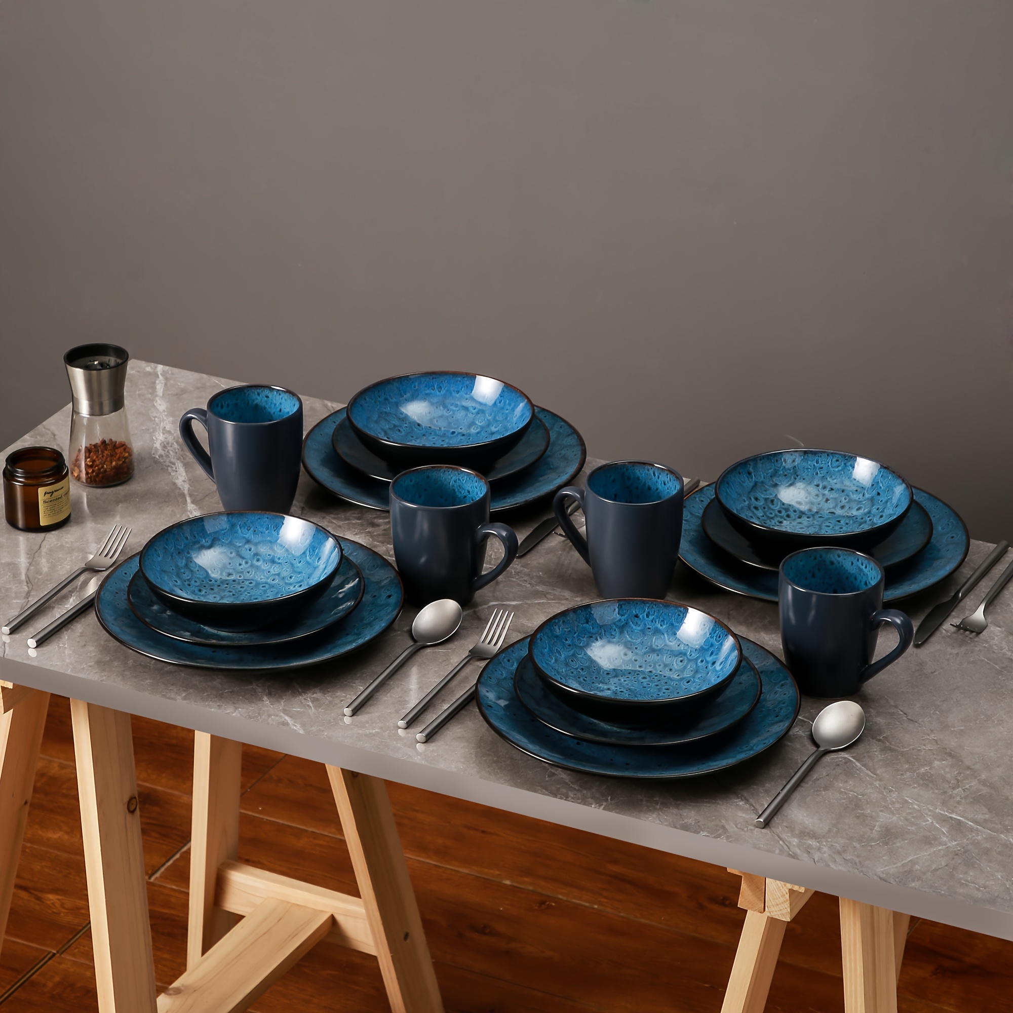people dinnerware sets 32pcs blue dinnerware set reactive Temu