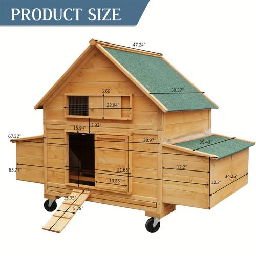 large chicken coop with wheels waterproof outdoor for 6 8 chickens movable chicken house with two nesting box removable tray pvc cover coop rabbit hutch