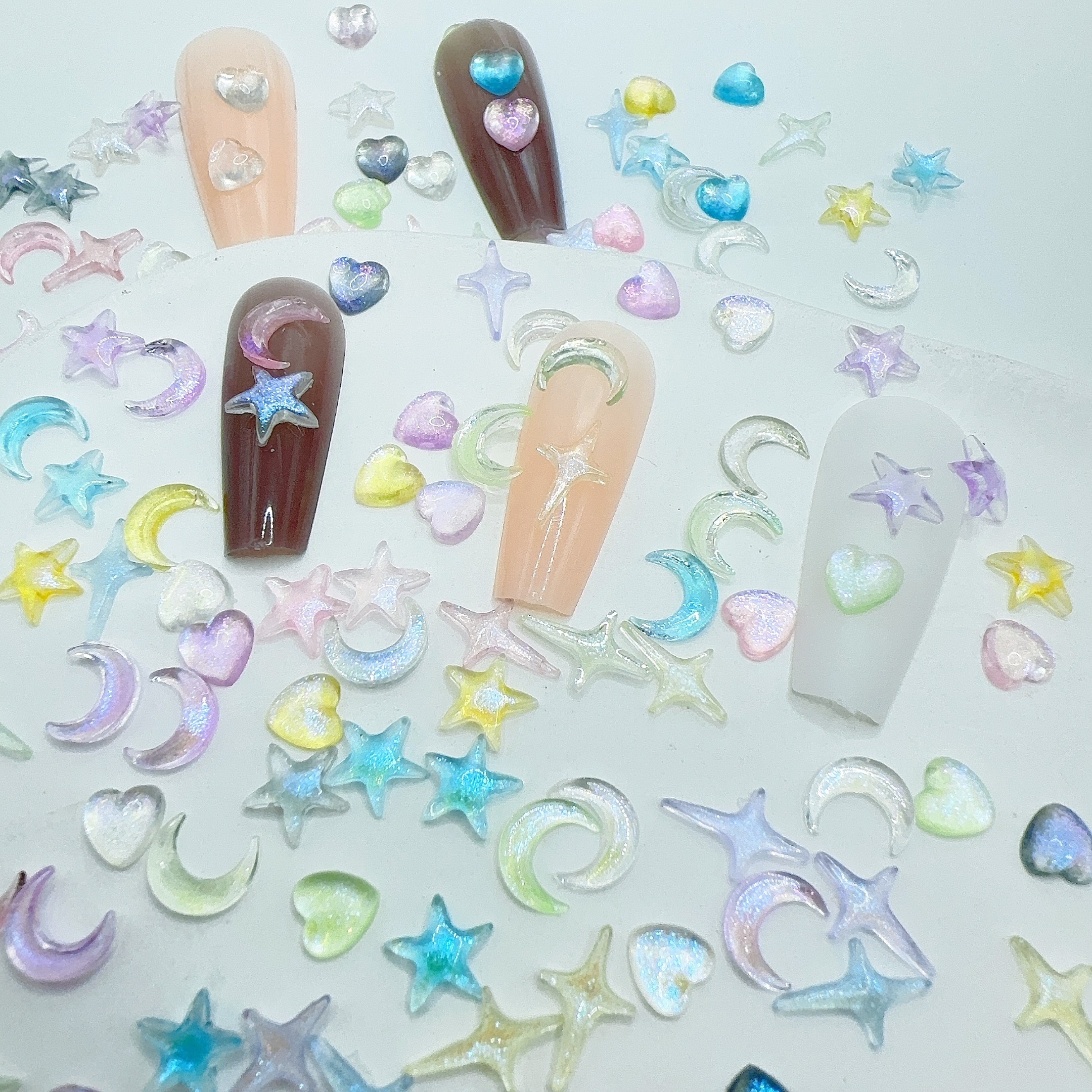 

200 Pcs Diy Mini Cute Mix Decorations: Stars, Moons, Hearts - Flat Back Resin Nail Art Stickers For Hand And Foot