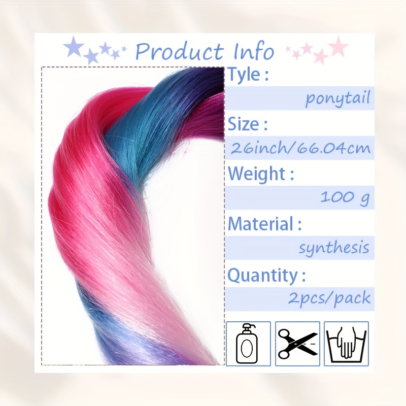 2pcs set 26 inch 66cm colorful ponytail hair extensions  display picture 1