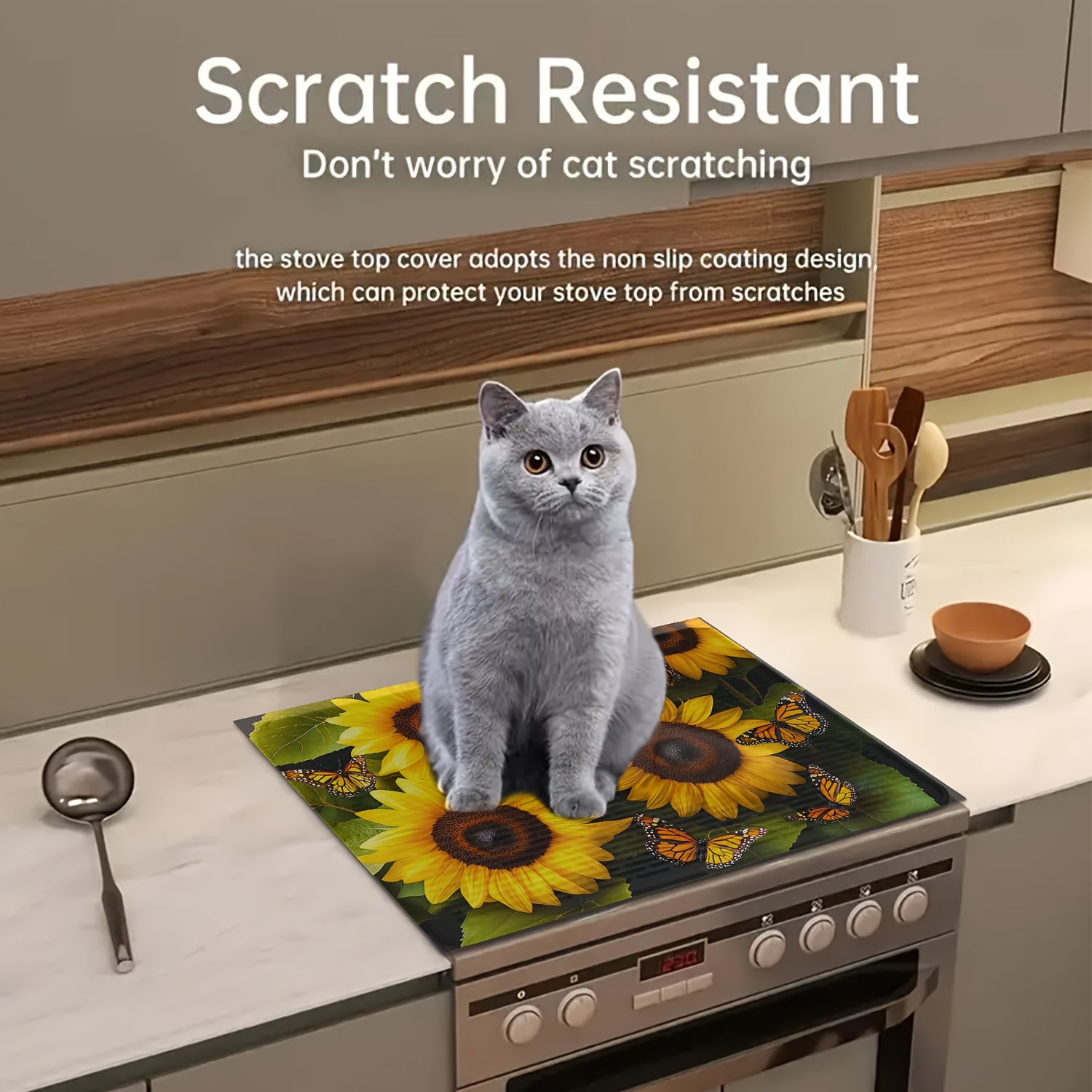 1pc sunflower   non slip heat resistant rubber stove cover mat 28 3 x20 5 scratch proof synthetic protector for electric glass stoves ovens washing machines dryers kitchen decor mouse pad stove top protectors appliance protection vibrant kitchen decor durable kitchen accessory