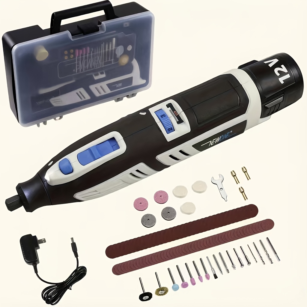 TEMU Newone 12v Cordless Rotary Tool Kit, 12v Rotary Tool With 2.0a Rechargeable Battery, 6 Variable Speed, 36pcs Accessories For Sanding, Polishing,