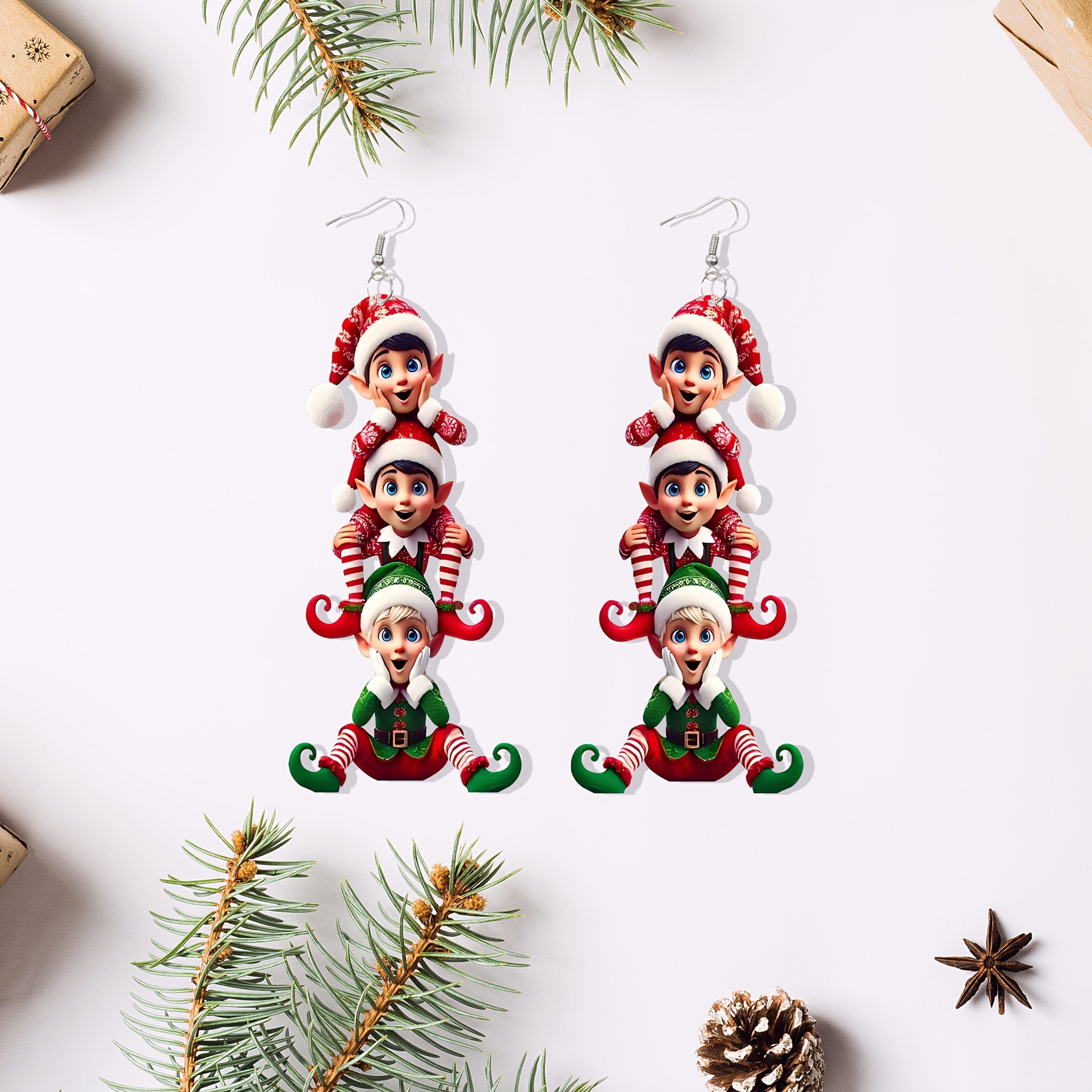 

1 Pair Of Christmas Elf Earrings, 2d Acrylic Cartoon Fashion Earrings Set, Small And Exquisite Earrings For , Christmas Gifts, Party Gifts, Women's Jewelry Set, Thanksgiving Gifts