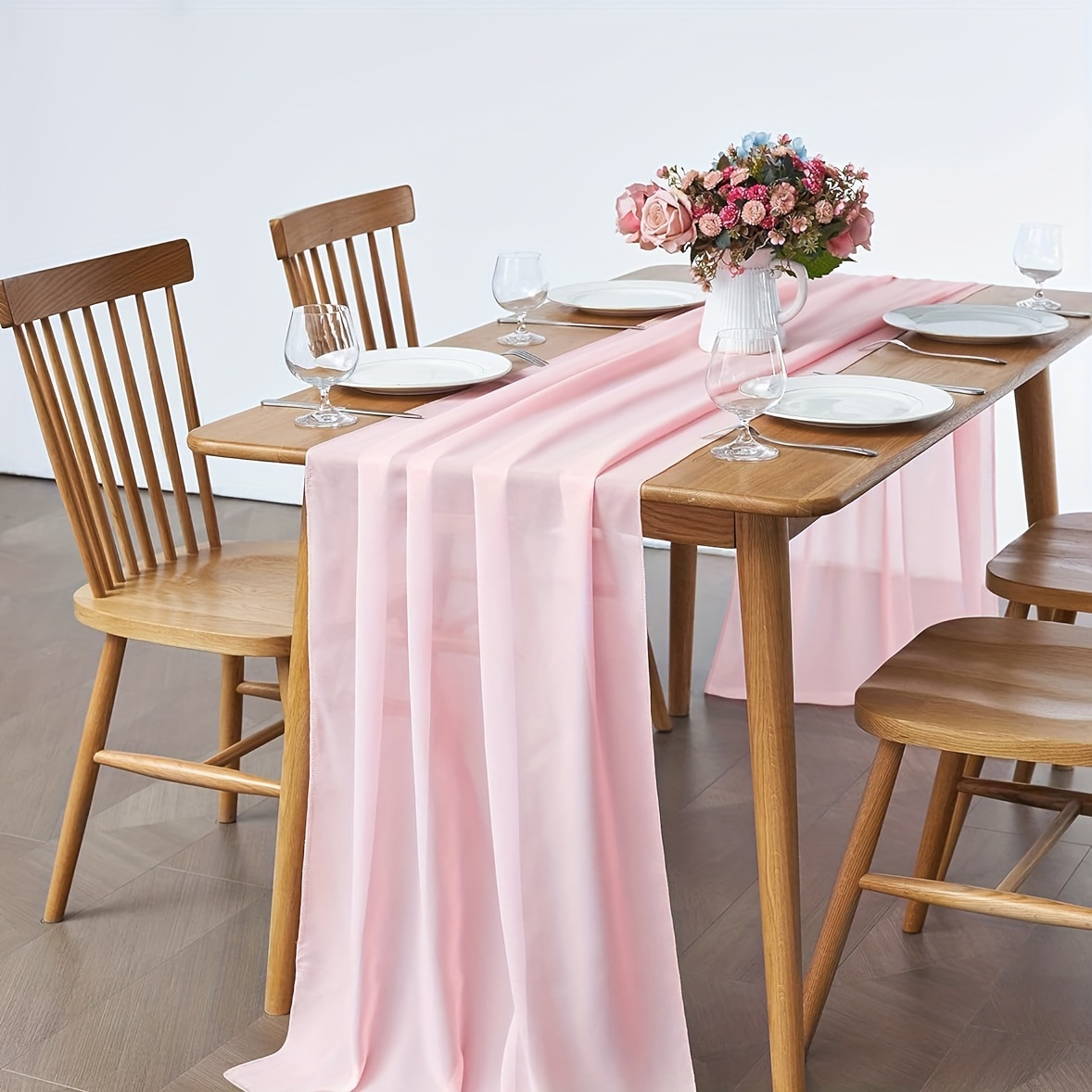 

1pc, 28x118 Inch, Pink Chiffon Tablecloth Romantic Wedding Decoration Bridal And Baby Shower Birthday Party Table Decoration Table Brocade Valentine's Day Decoration