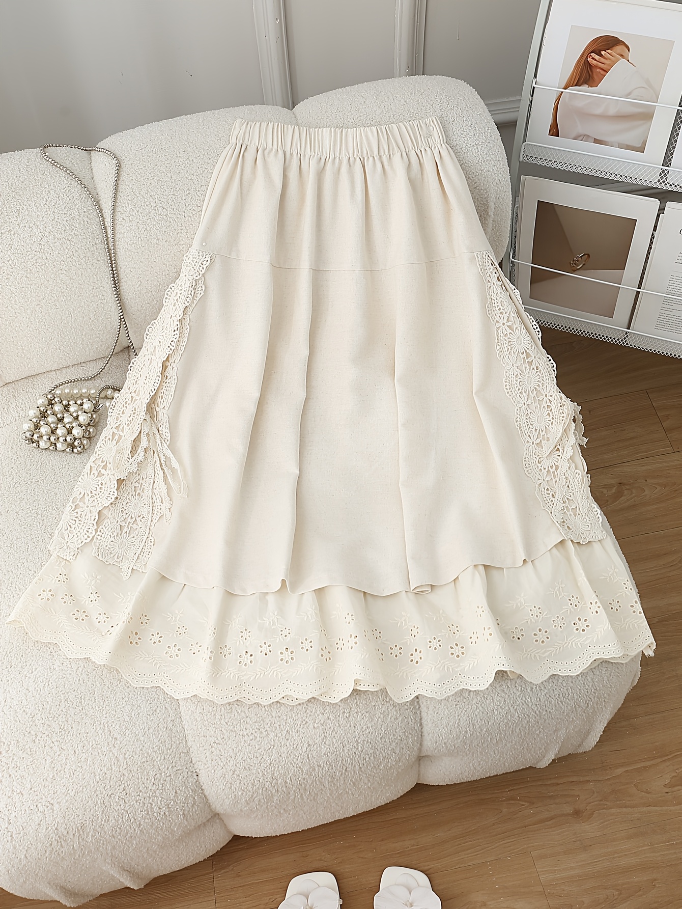 womens summer double layer embroidered lace lined - Temu Mauritius