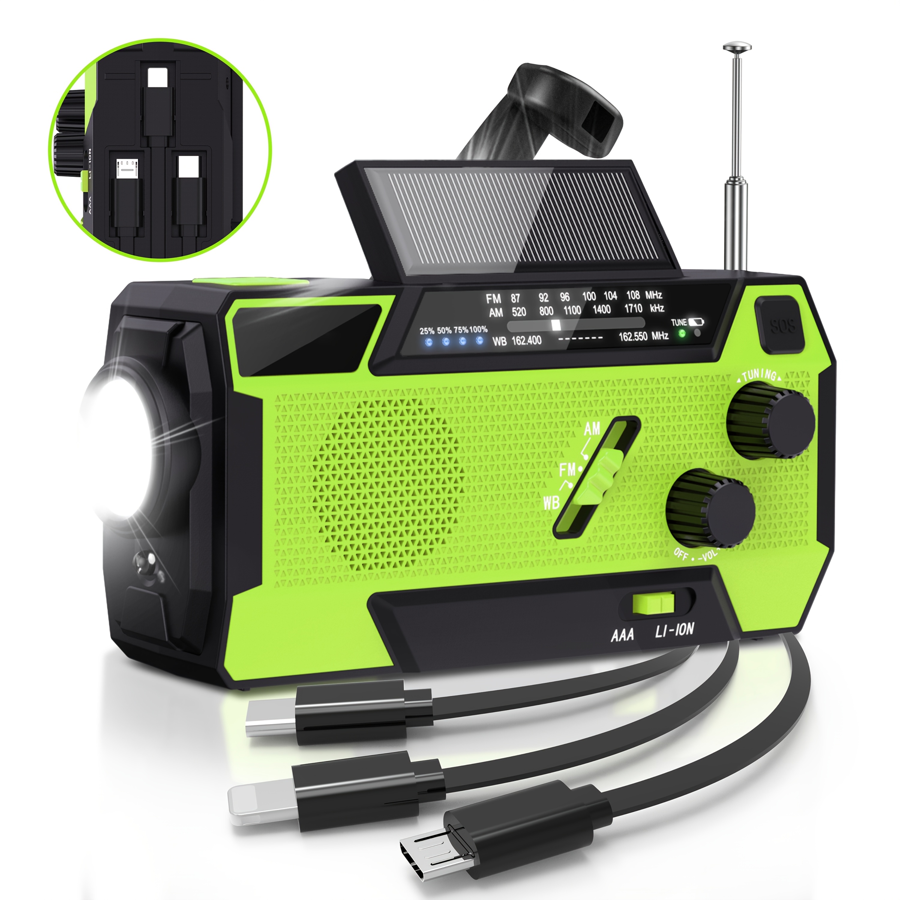 TEMU Radio solaire à , ' à solaire avec lampe de lecture, fonctionne à piles, lampe de poche LED, batterie externe d' et alarme SOS, utilisation pour
