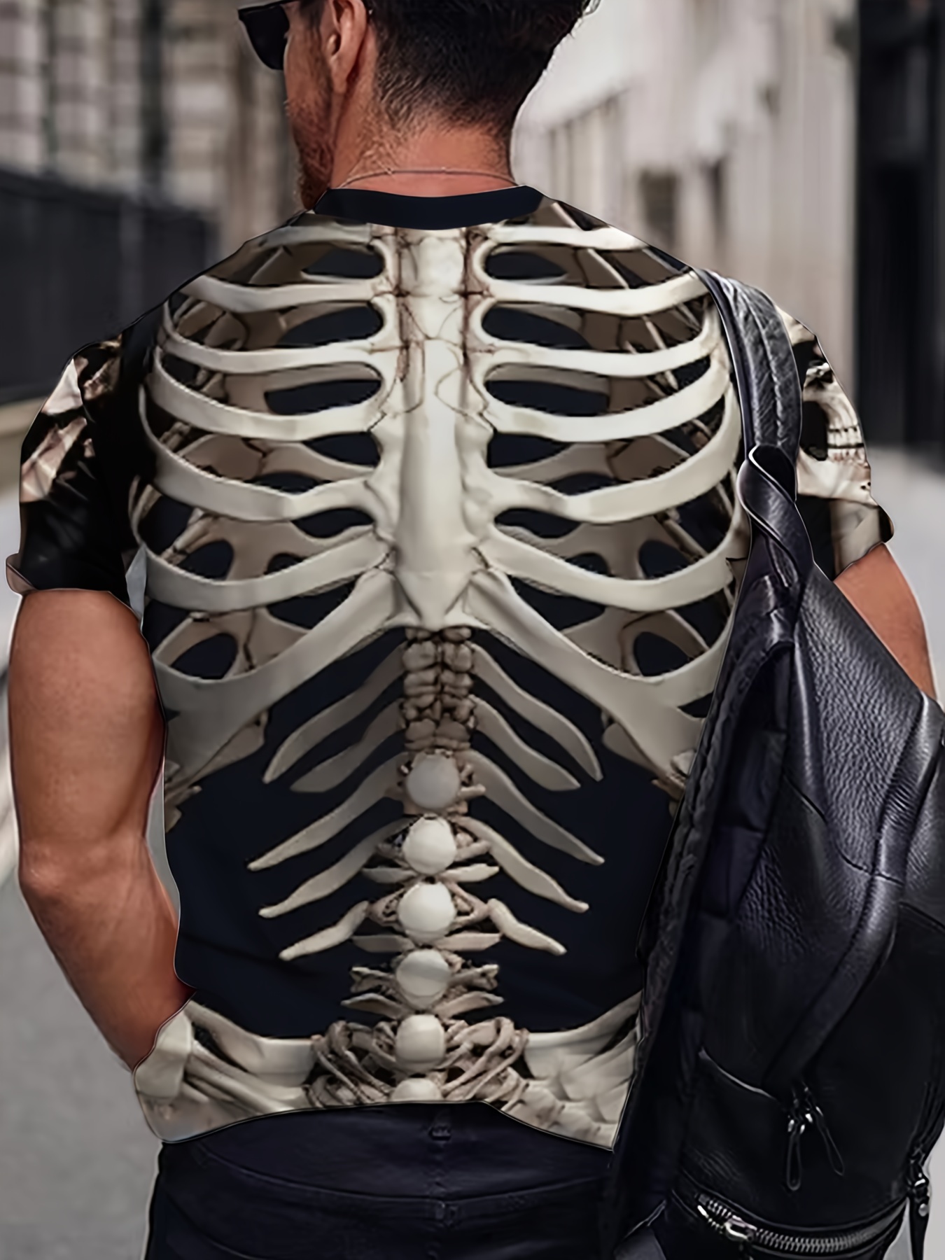 Festive Halloween Skeleton Print Large Size Men'S Casual Athletic T-Shirt, Plus Size