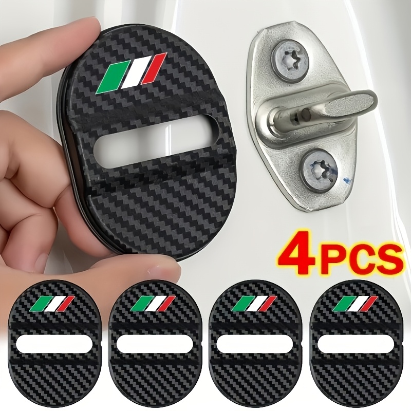 4pcs Carbon Fiber Texture Door Lock Cover, Shock Absorbing, Anti-vibration, Noise Reduction & Anti-rust Protector With Italian Flag Style
