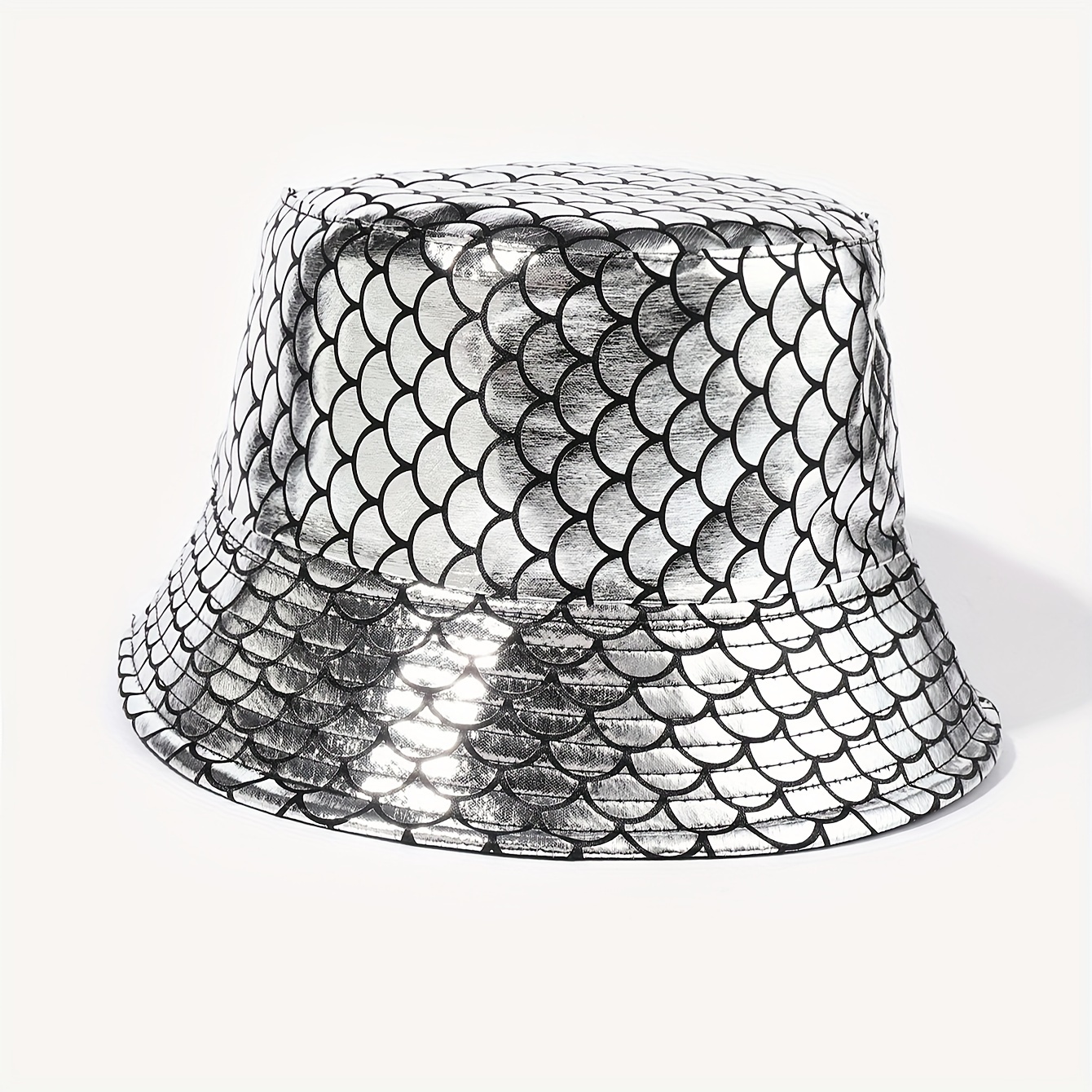 1pc Fish Scales Print Bucket Hat Trendy Metallic Fisherman Reversible Packable Sun Hats for Women,Temu