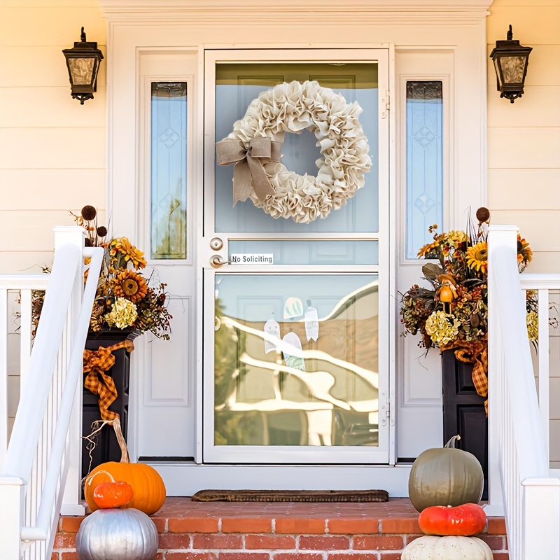 

Rustic Burlap Wreath With Large Bow - All , Ideal Gift For Mom, Farmhouse Style Front Door Decor