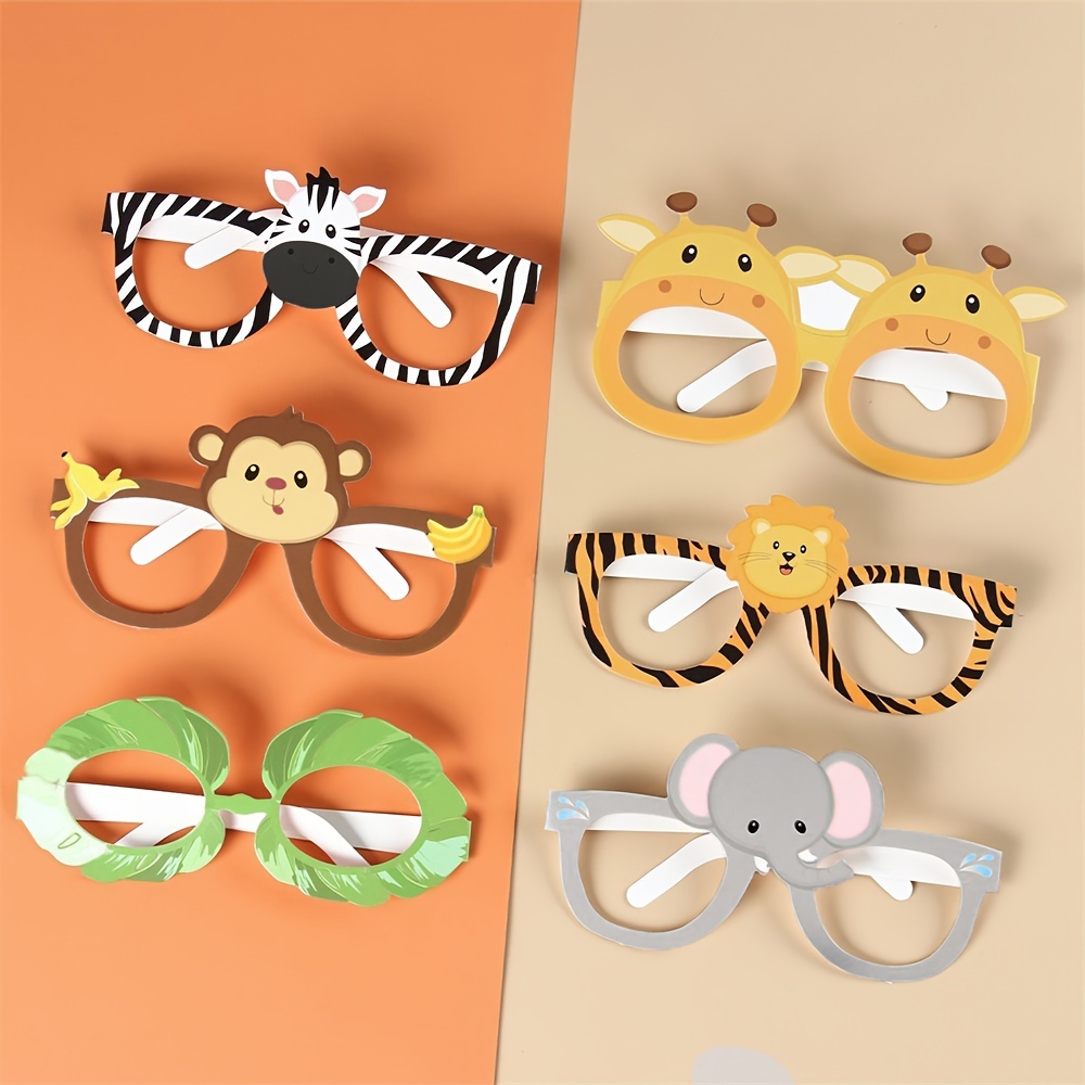 

6pcs/set, Cartoon Animal Theme Paper Glass Party Mask For Jungle Safari Birthday Party Decorations Supplies
