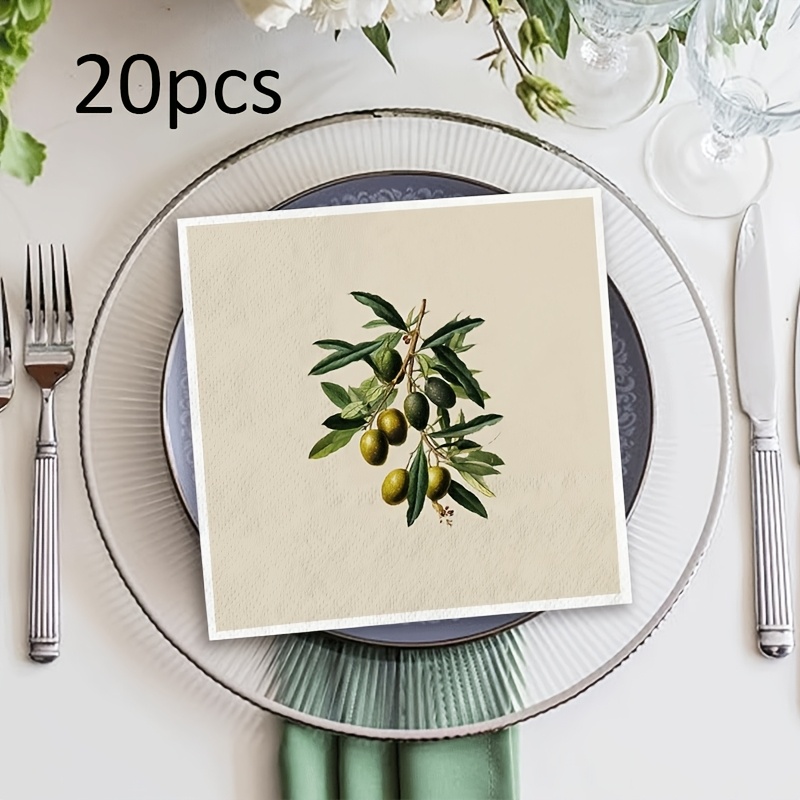 TEMU 20pcs Paper Towels Kitchen And Bathroom Tissue Napkin Olive, Branch, Leaf Suitable For Holiday Dining Additions, Seasonal Table Setting,