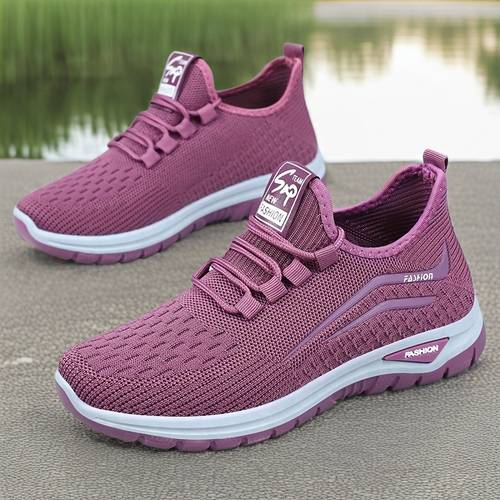 womens casual sneakers knitted breathable upper solid color casual shoes simple and versatile suitable for hiking wearable in all running shoes daily walking shoes minimalist style flexible sole low top