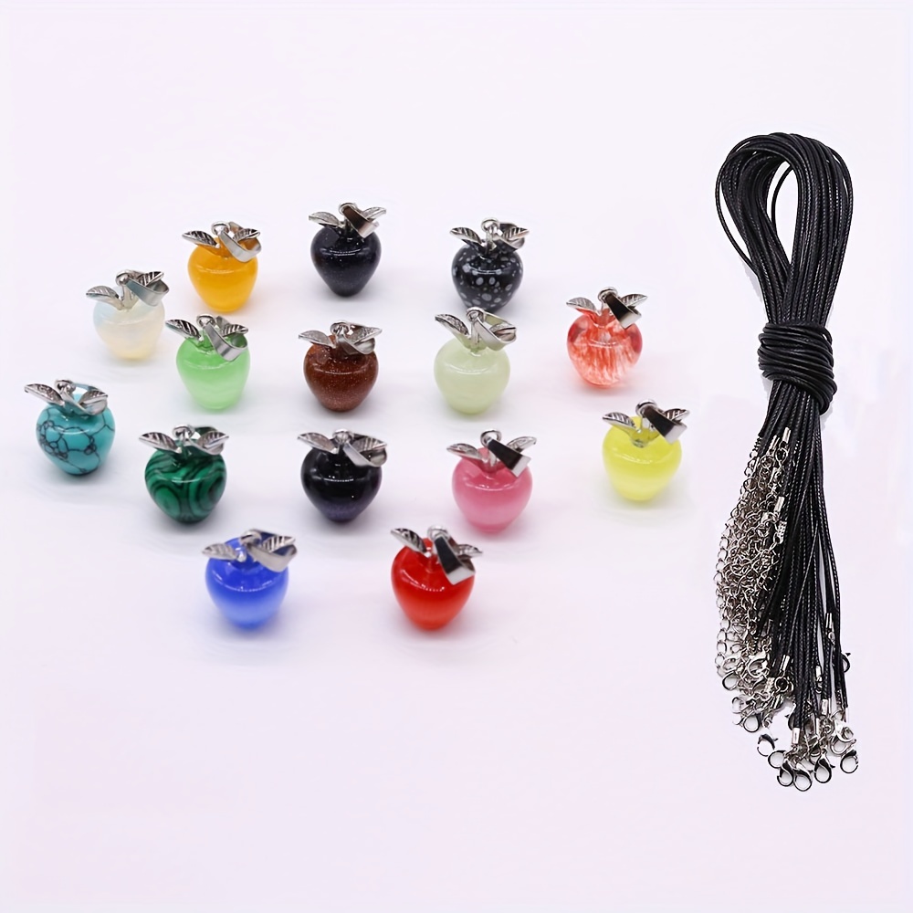 

10-pack Natural Stone -shaped Pendant Charms With Black Leather Cord For Necklace Jewelry Accessories