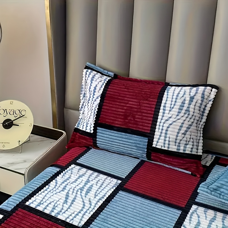 TEMU Classic 2pcs Color-block Milk Velvet Pillowcase Set, Soft And Comfortable, Machine Washable, Zipper Closure, Suitable For Bedroom, Living Room,