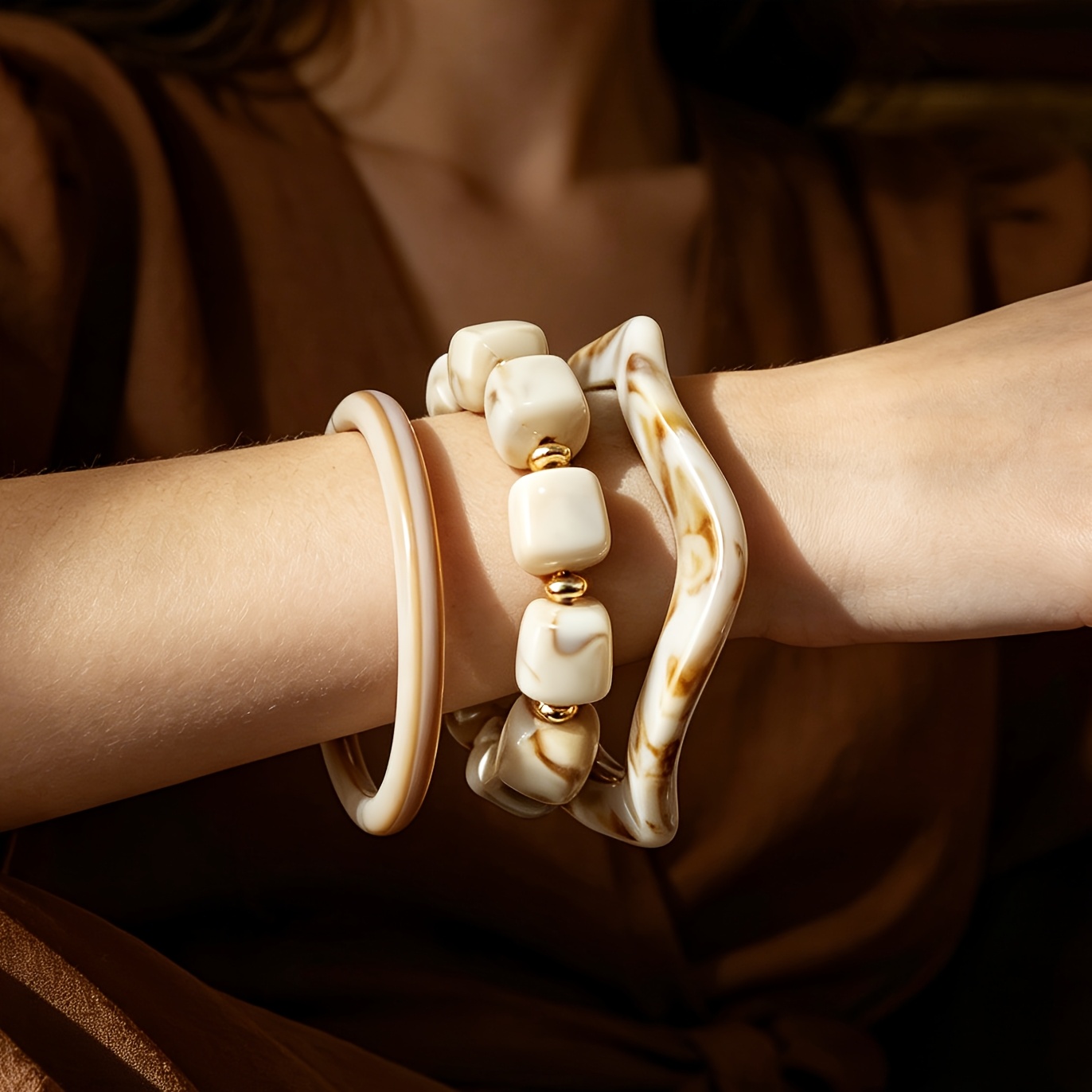 3pcs Women's Bohemian French Retro Square Bead Bracelet Set