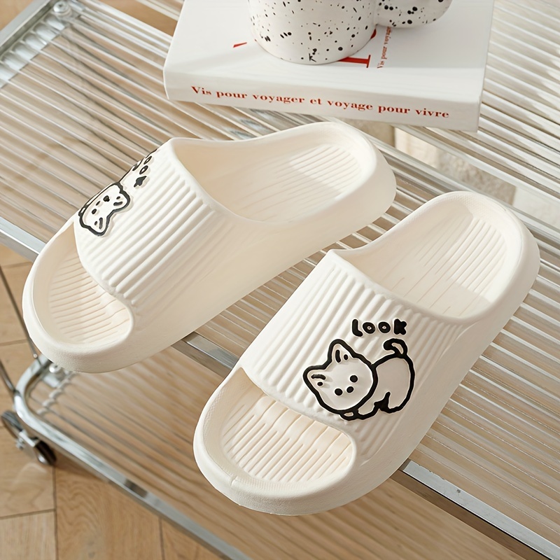 Unisex Cute Cartoon Decor Pillow Slides, Lightweight Soft Sole Home Bathroom Slides, Non-slip EVA Summer Beach Shoes