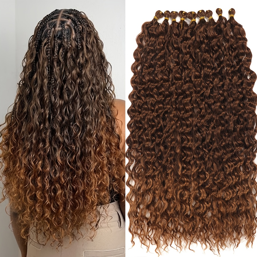 TEMU Lot de 9 mèches de cheveux synthétiques à BHF adaptées aux de peau - au crochet marron dégradé avec profondément bouclées , pré-faites
