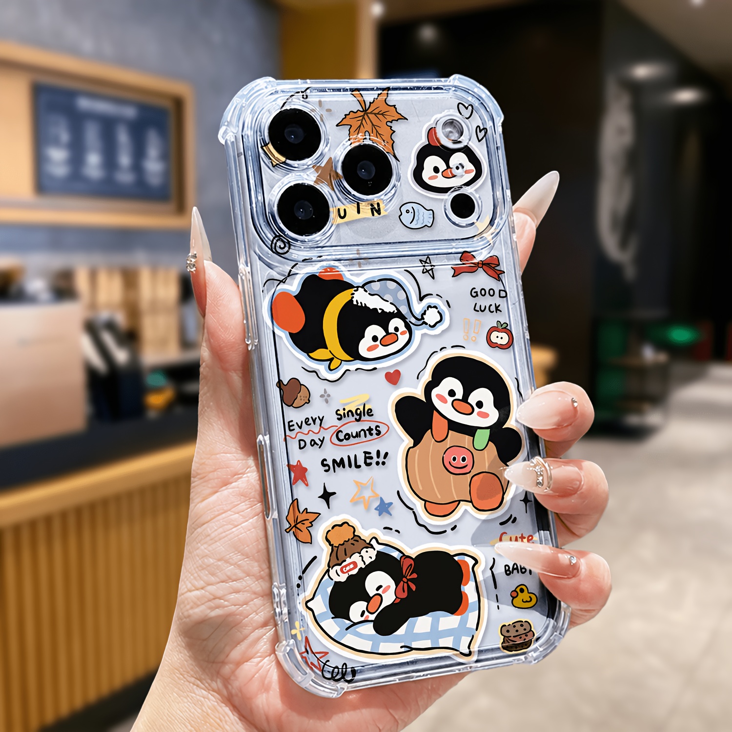 TEMU Phone Case: 1pc: Transparent Phone Case With Cute Penguin Pattern. Suitable For Iphone 17/16/15/14/13/12/11 Pro Models. Features Soft Edges For