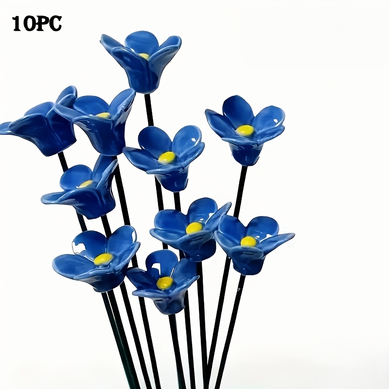 E-shop Vergissmeinnicht-Keramikblumen, 10er-Set, handgefertigte, farbechte Töpferdekoration. Geeignet für Innen- Außenbereich – Perfektes Geschenk für