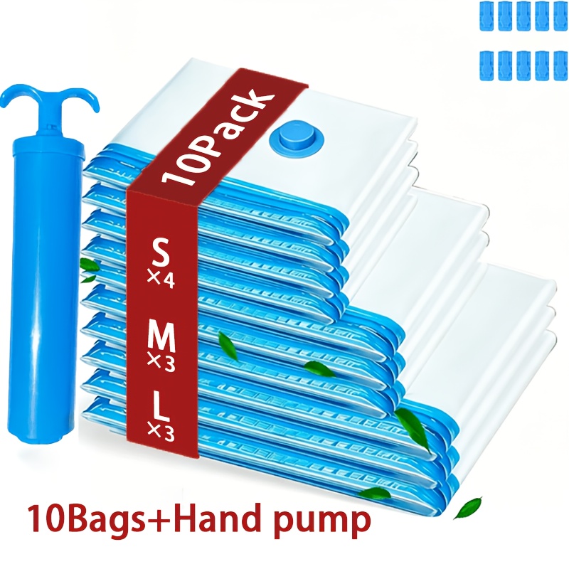 TEMU Set de 11 organisateurs de bagages : 4 taille S + 3 taille M + 3 taille L + pompe. Sacs de rangement sous vide à compression - Sacs en plastique