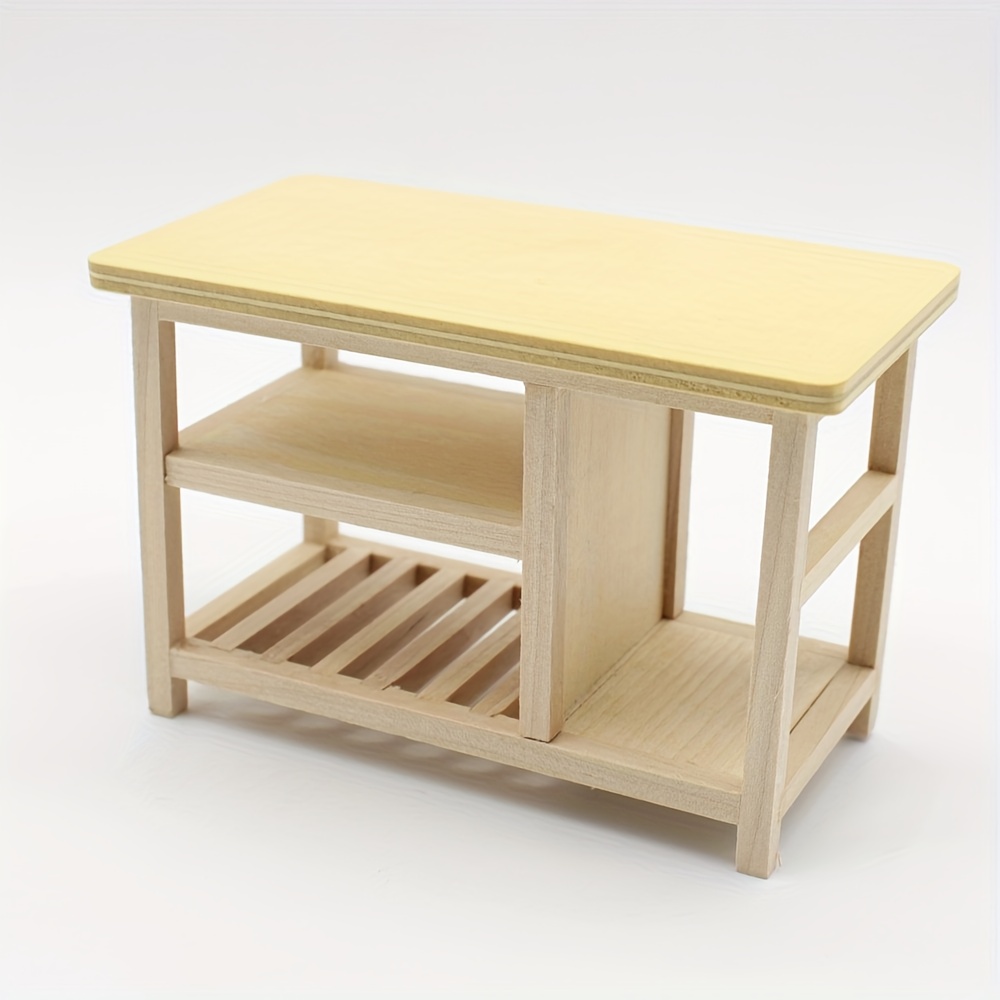 Image of 1:12 Dollhouse Simulation Miniature Furniture Kitchen Island Color- Cooking Table Storage Table