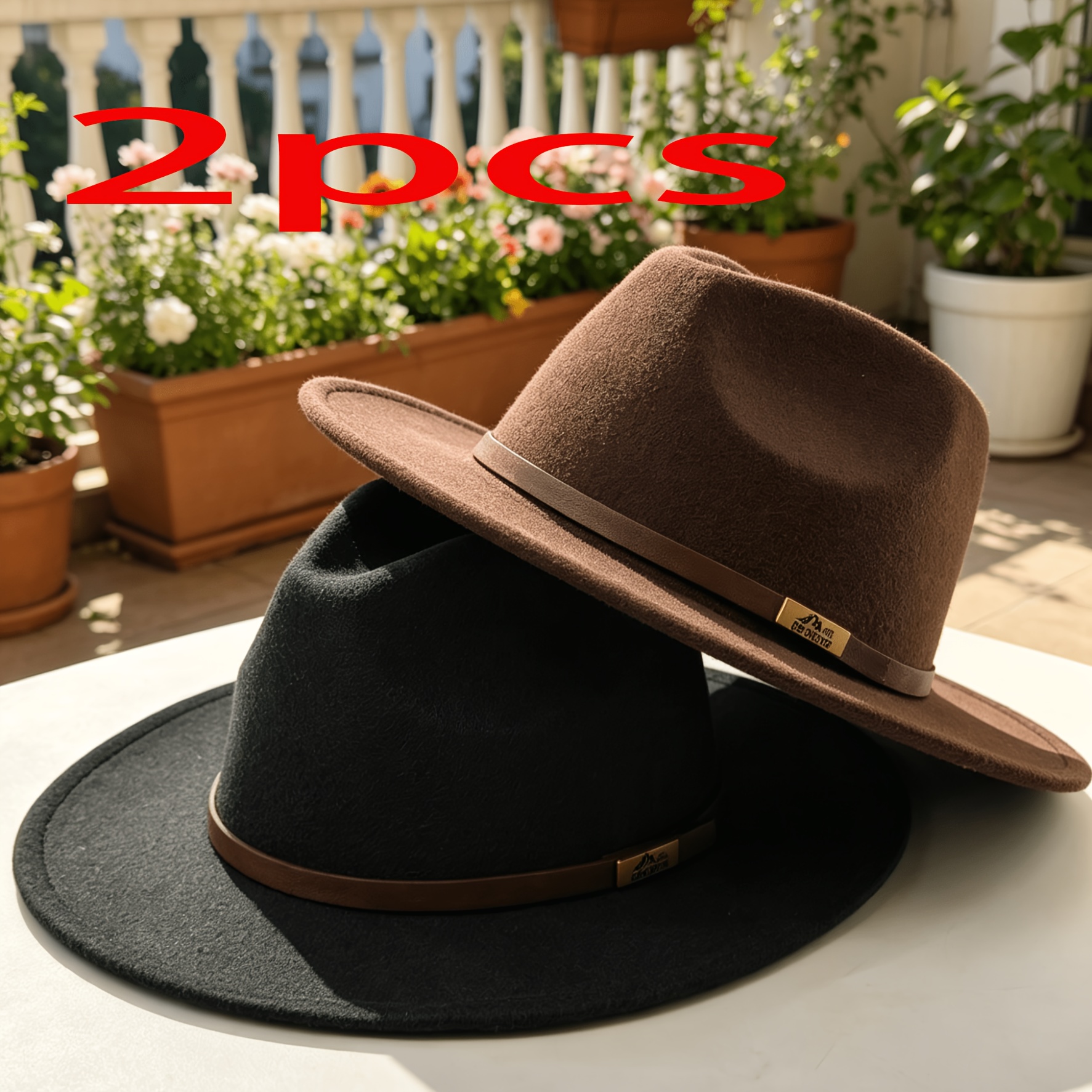 TEMU 2pcs Men Women Fashion Jazz Hat Outdoor Sun Hat Men Women Panama Riding Hat, Halloween Christmas Gift
