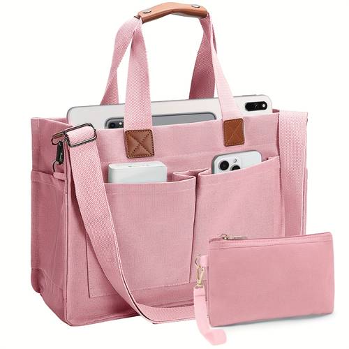 2pcs set womens large canvas tote bag with pockets laptop crossbody everyday satchel shoulder hobo work travel gym handbag