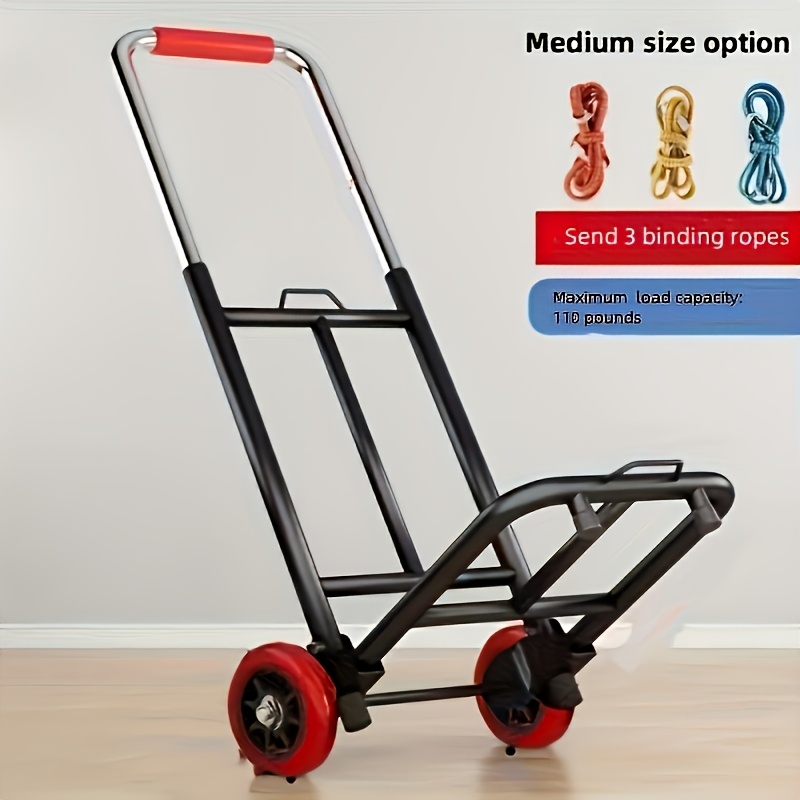 TEMU Foldable Portable Hand Truck, Height-adjustable Pu Wheel Utility Cart, Household Grocery Shopping/market Stall/luggage Trolley, Thickened Sturdy