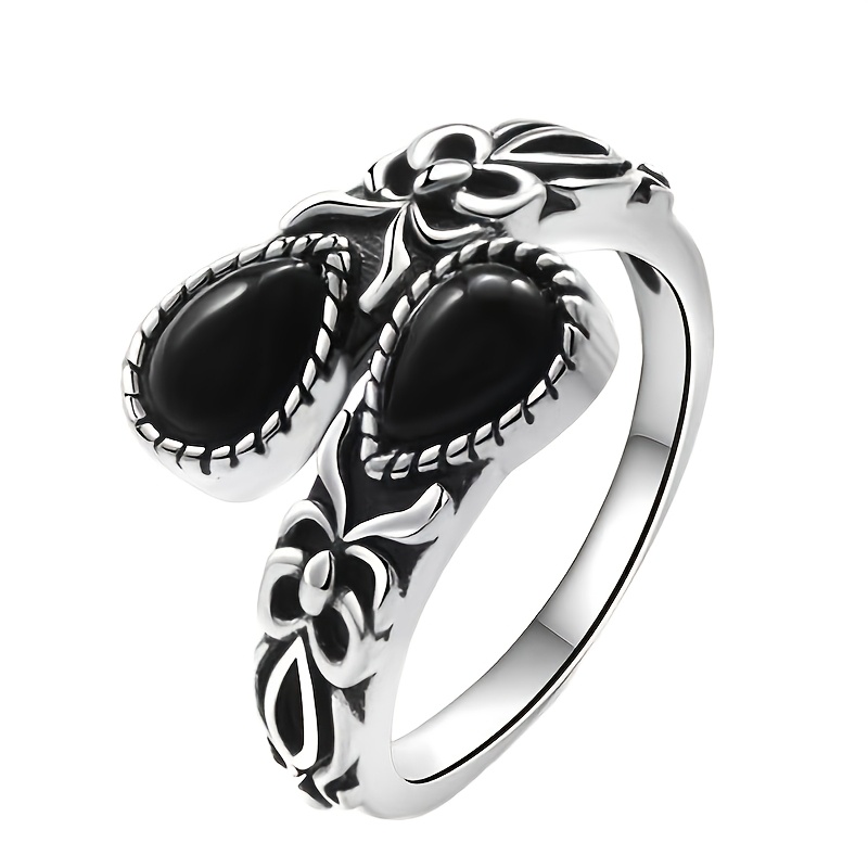 TEMU Adjustable Retro Ring Suitable For - Hand-carved Black Synthetic Zirconia, K Plated Minimalist Vintage, Unisex Everyday Wedding Gift, Wearable