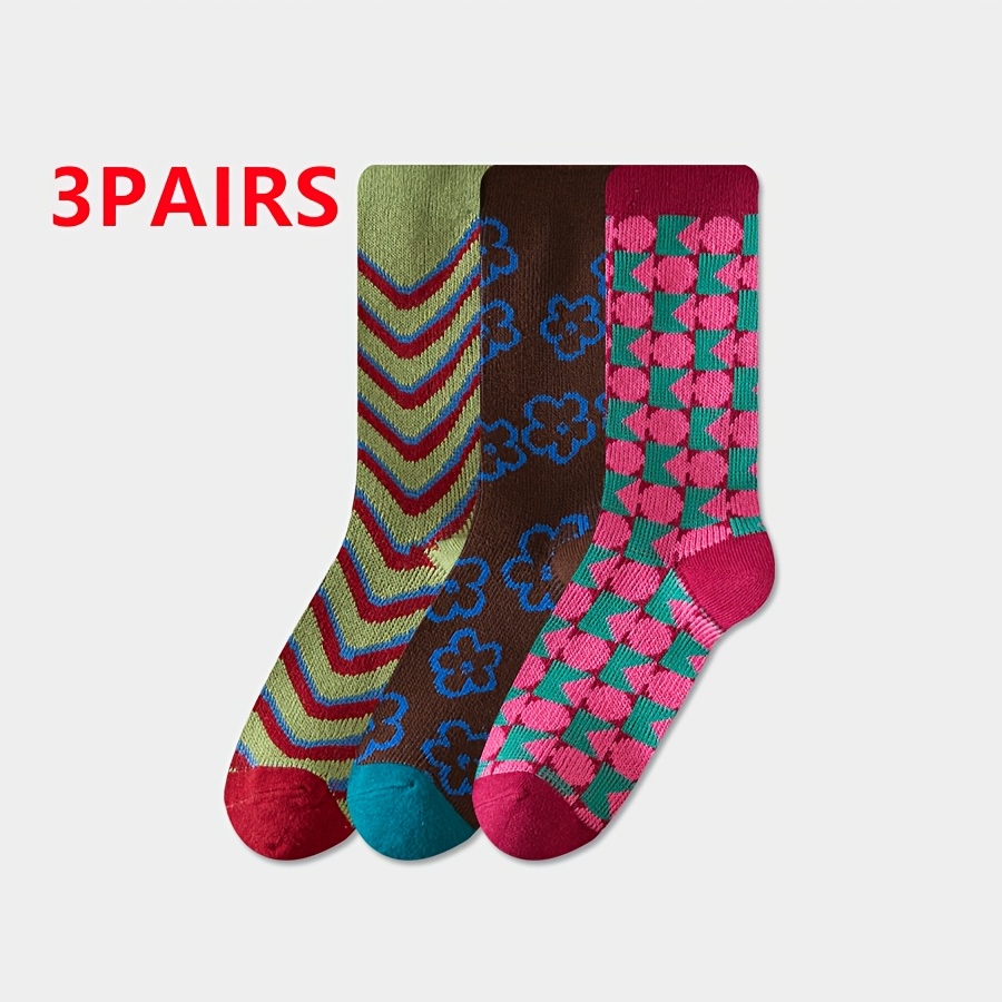 TEMU 1-pair/3-pair Double-needle Vintage Style - Trendy Women's Mid-calf Socks, Instagram-inspired Vintage Literary British Women's Socks