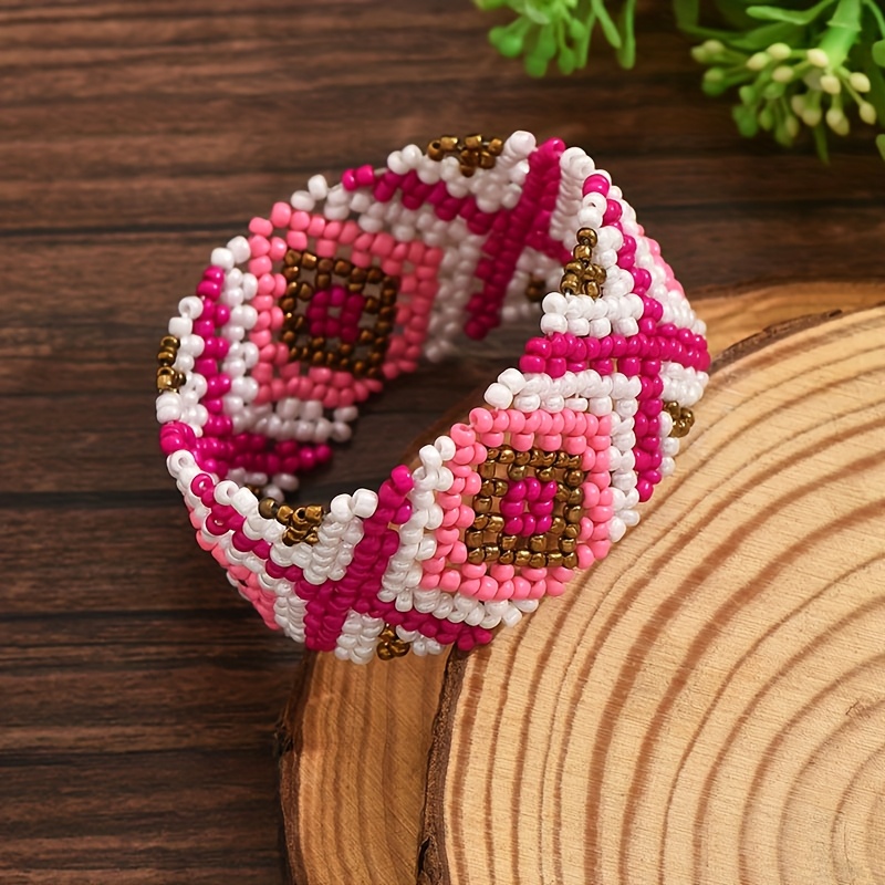 E-shop 1 Armband im böhmischen Stil, gewebt, mit geometrischem Muster, bunte Rosenperlen für Damen, handgefertigt. Farben, Muster Formen können leicht