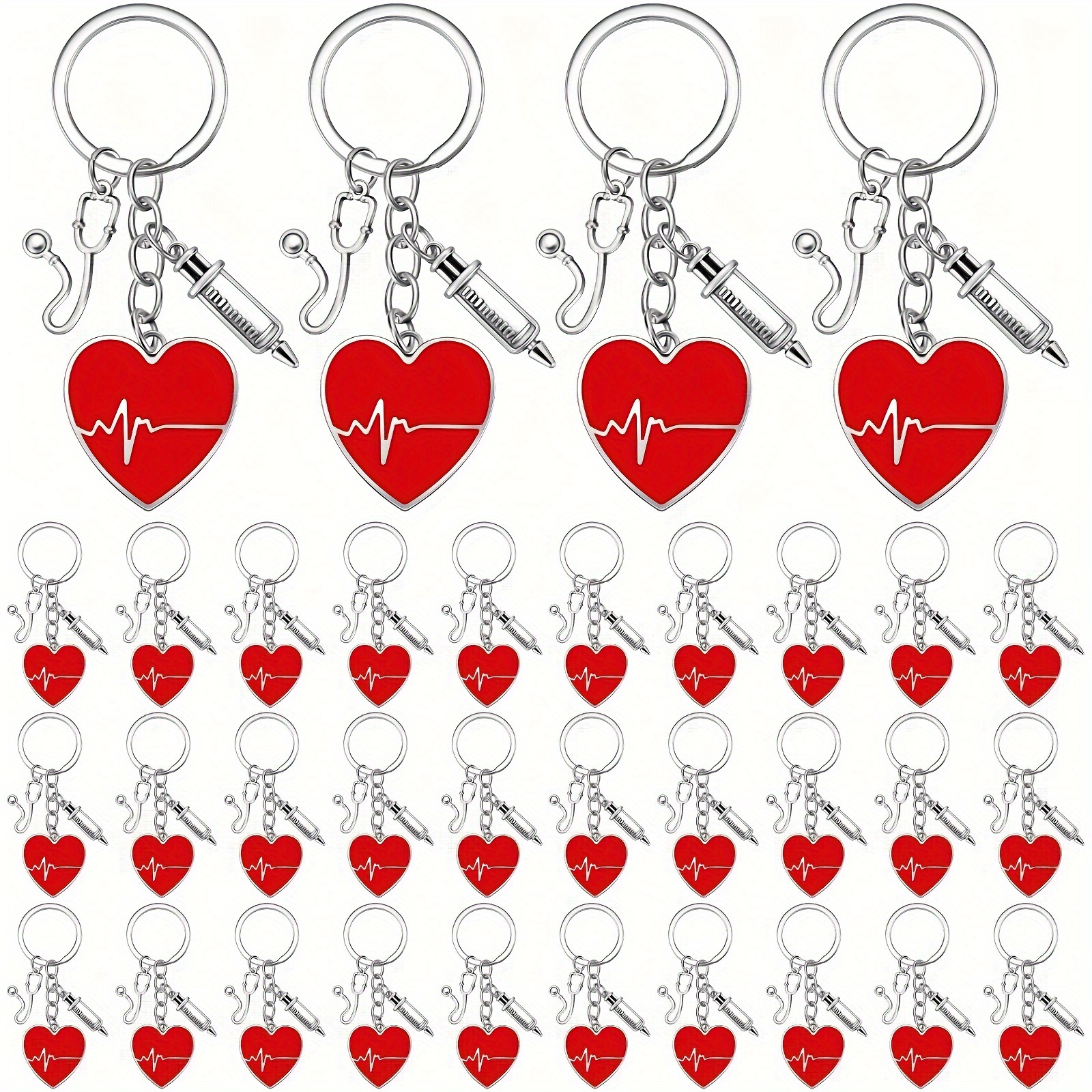 

36pcs Nurse Keychain Loose Nurse Week Gift Set With Red Heart Syringe Keychain Stethoscope Pendant Nurse Party Gift Rn Female Nurse Day Graduation Student Thank You Gift