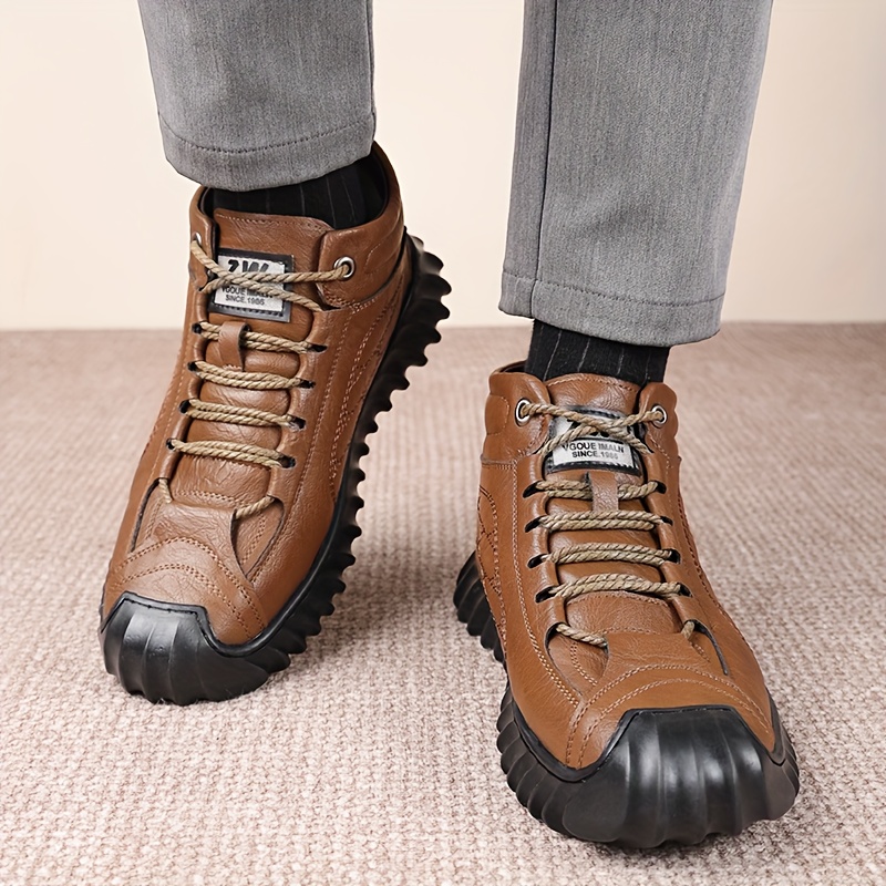 Cuero Botines De Hombre En La Polar Botas De Nieve Con Cordones