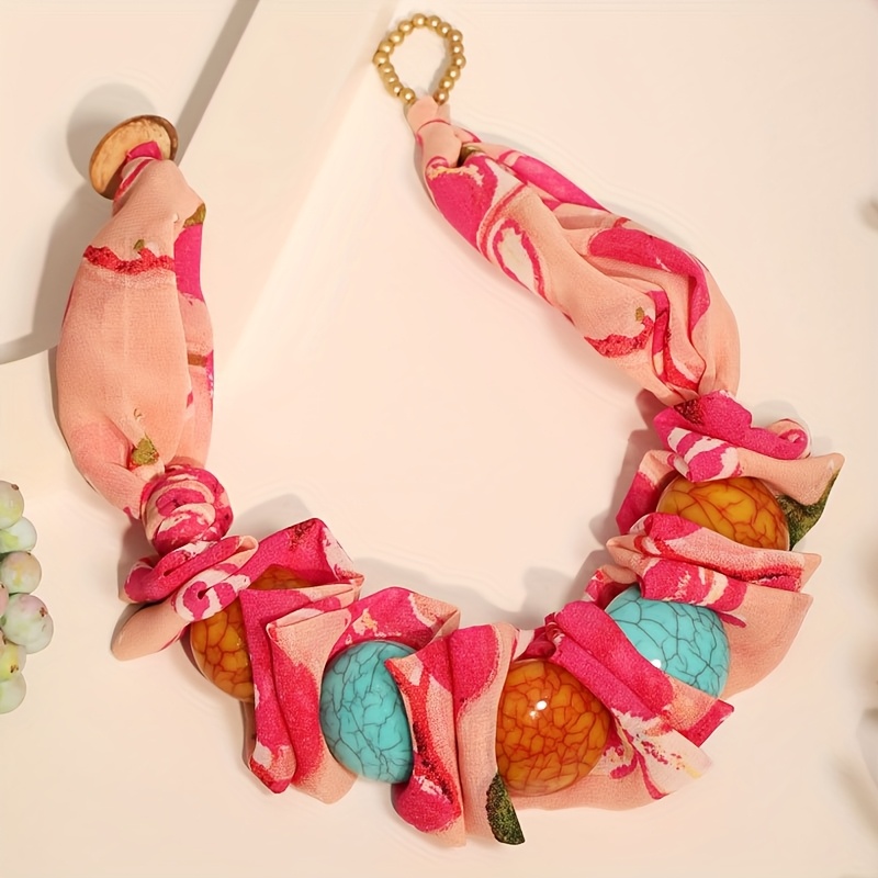 Bohemian Fabric Printed Faux Turquoise Necklace