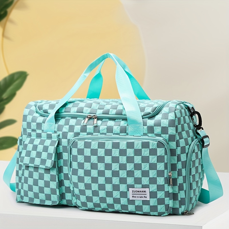 

Stylish Checkerboard Large Capacity Duffle Travel Bag, Portable Sports Gym Bag, Lightweight Weekender Overnight Bag