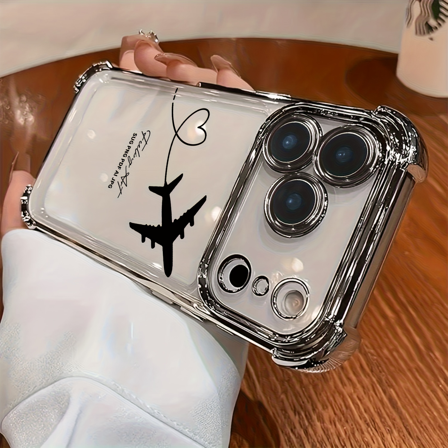 TEMU Phone Case: Heart-shaped Airplane Route Electroplated Four-corner Anti-drop Phone Case, Compatible With Iphone 17/16/11/13/ Plus/15 Pro/15 Pro