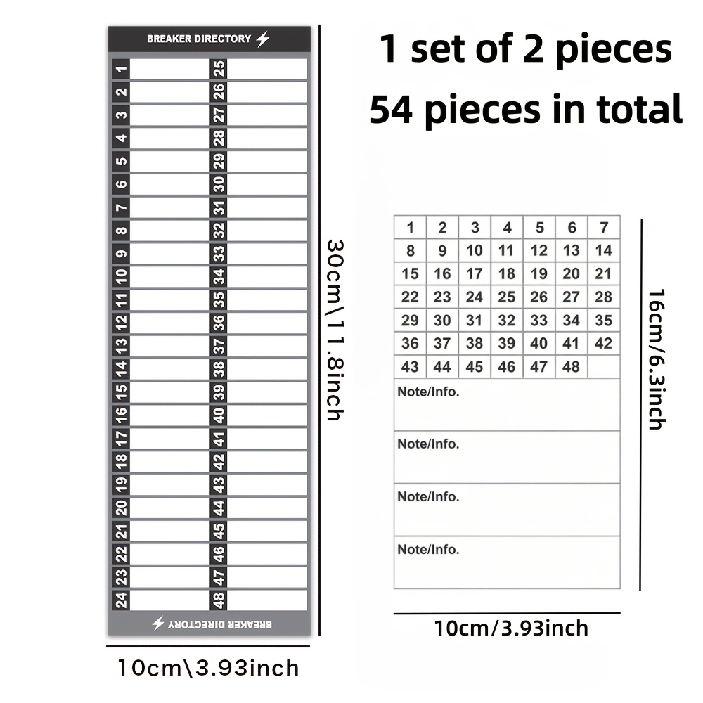 Circuit Breaker Label Set, Including Marking Panel (1-48 Number Stickers) - Hand-written Style Electrical Panel Stickers, Suitable For Distribution Boxes