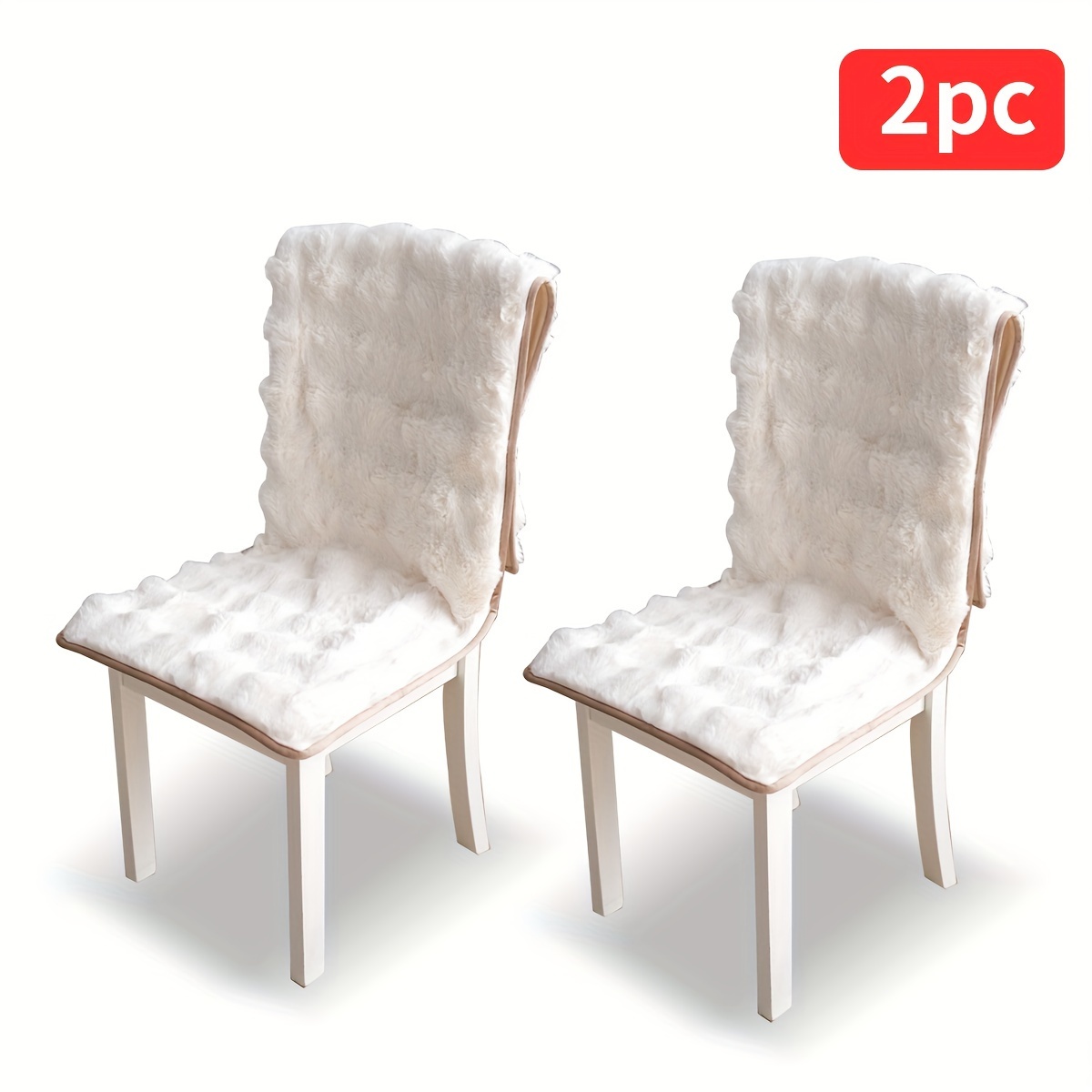 Image of 2pcs/4pcs Long Plush Non-slip Chair Covers, Non-slip Thickened With Backrest Cushion, , Elastic Fixed With Non-slip Particles On Backside, Washable, Suitable For Living Room, Dining Room, Office