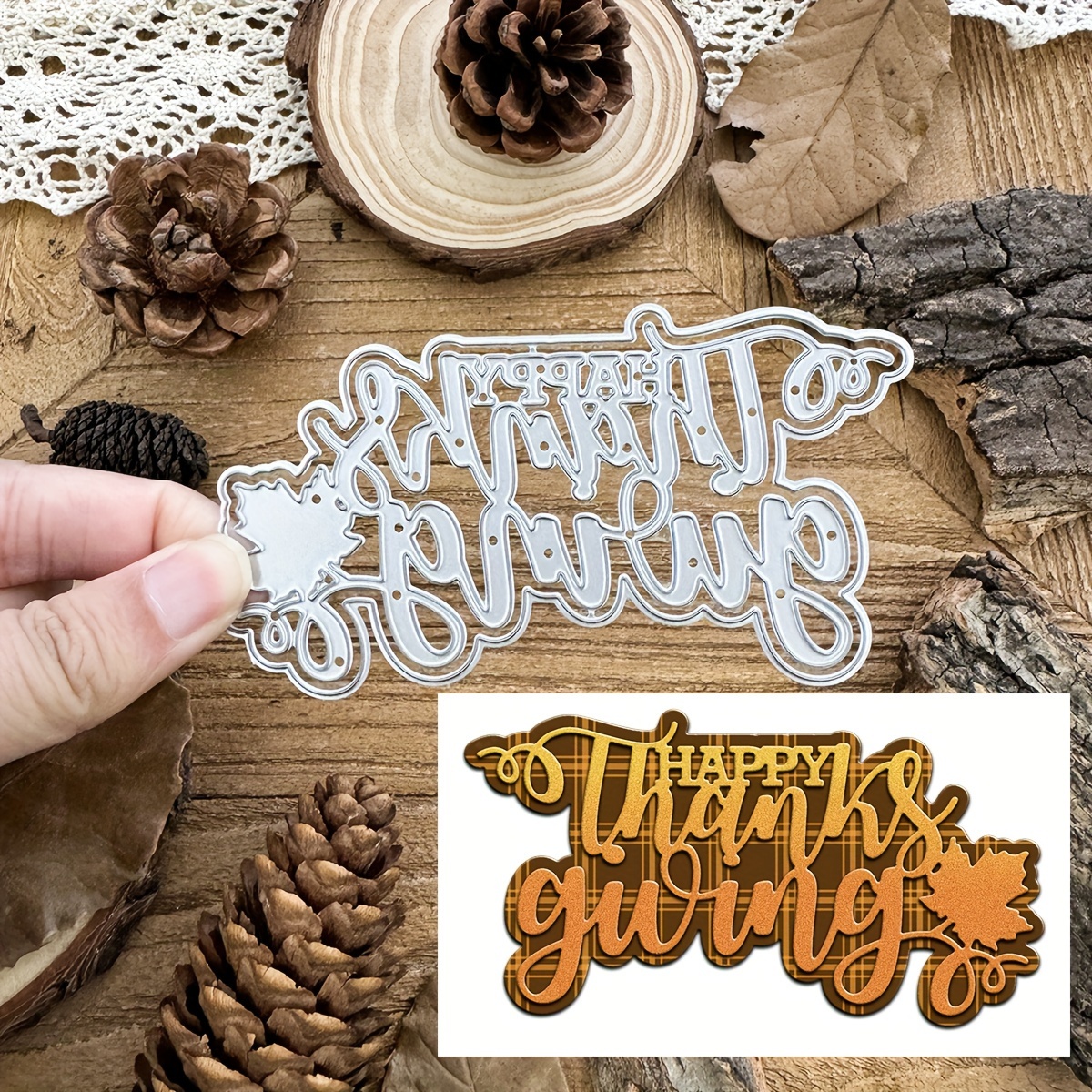 

Happy Thanksgiving Metal Cutting Dies Set - Autumn-themed Scrapbooking & Embossing Tools, Diy Paper Craft Knife Moulds