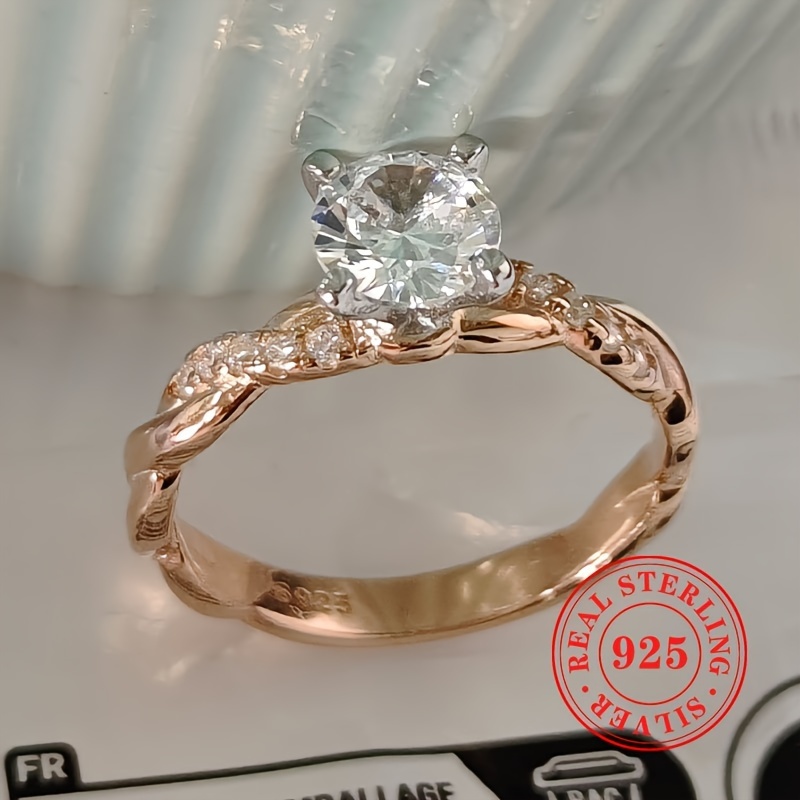 S925 Double 4-Prong Inlay Zirconia Wedding Ring