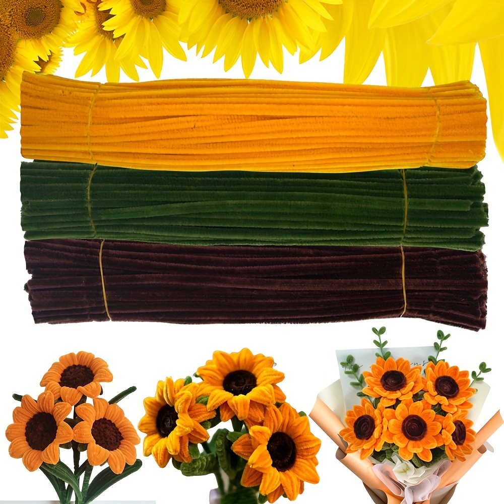 TEMU 300 Fluffy Pipe Cleaners Craft Supplies Supplies Sunflower Pipe Cleaners Bulk Diy Flower Bouquet Kit Graduation Gift, Wedding Gift